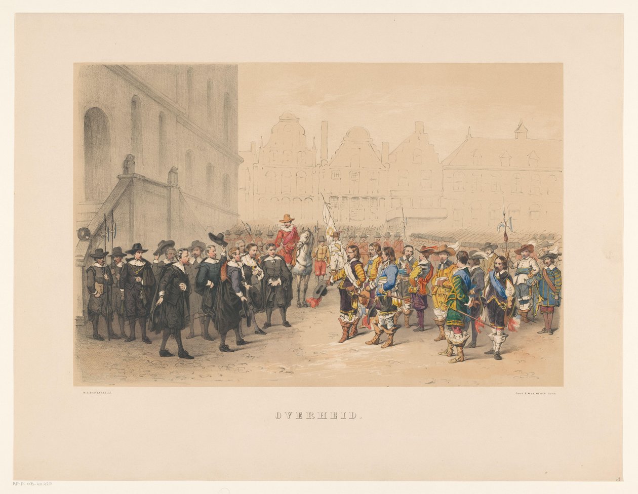 Tredje gruppe af Utrecht maskerade i 1856 Regering (titel på objekt) Vort fædreland omkring midten af ​​1600-tallet, foreslået af H.H. studerende, medlemmer af Mutua Fides, til fejring af 220-års jubilæet for Utrechtsche Hoogeschool, den 25. juni af Willem Pieter Hoevenaar