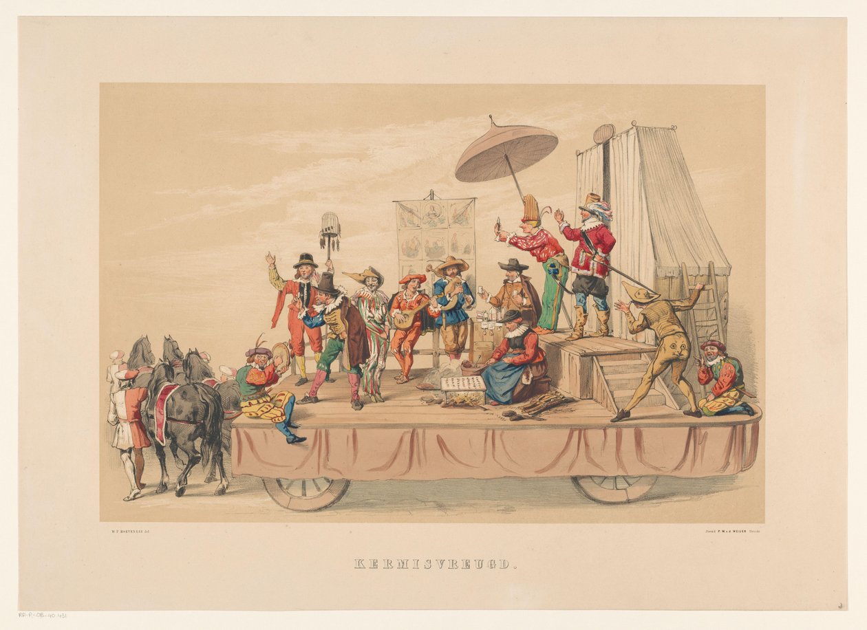 Sjette gruppe af Utrecht maskerade i 1856 Glædelig jul (titel på objekt) Vort hjemland omkring midten af ​​1600-tallet, foreslået af H.H. studerende, medlemmer af Mutua Fides, til fejring af 220-året for Utrechtsche Hoogeschool, den 25. af Willem Pieter Hoevenaar