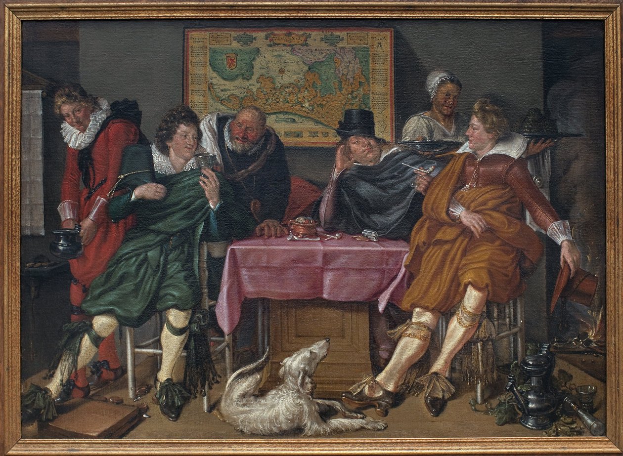 Glad selskab. Maleri af Willem Pietersz Buytewech (1591 eller 1592-1624), olie på lærred, ca. 1620. Hollandsk kunst af Willem Pietersz Buytewech