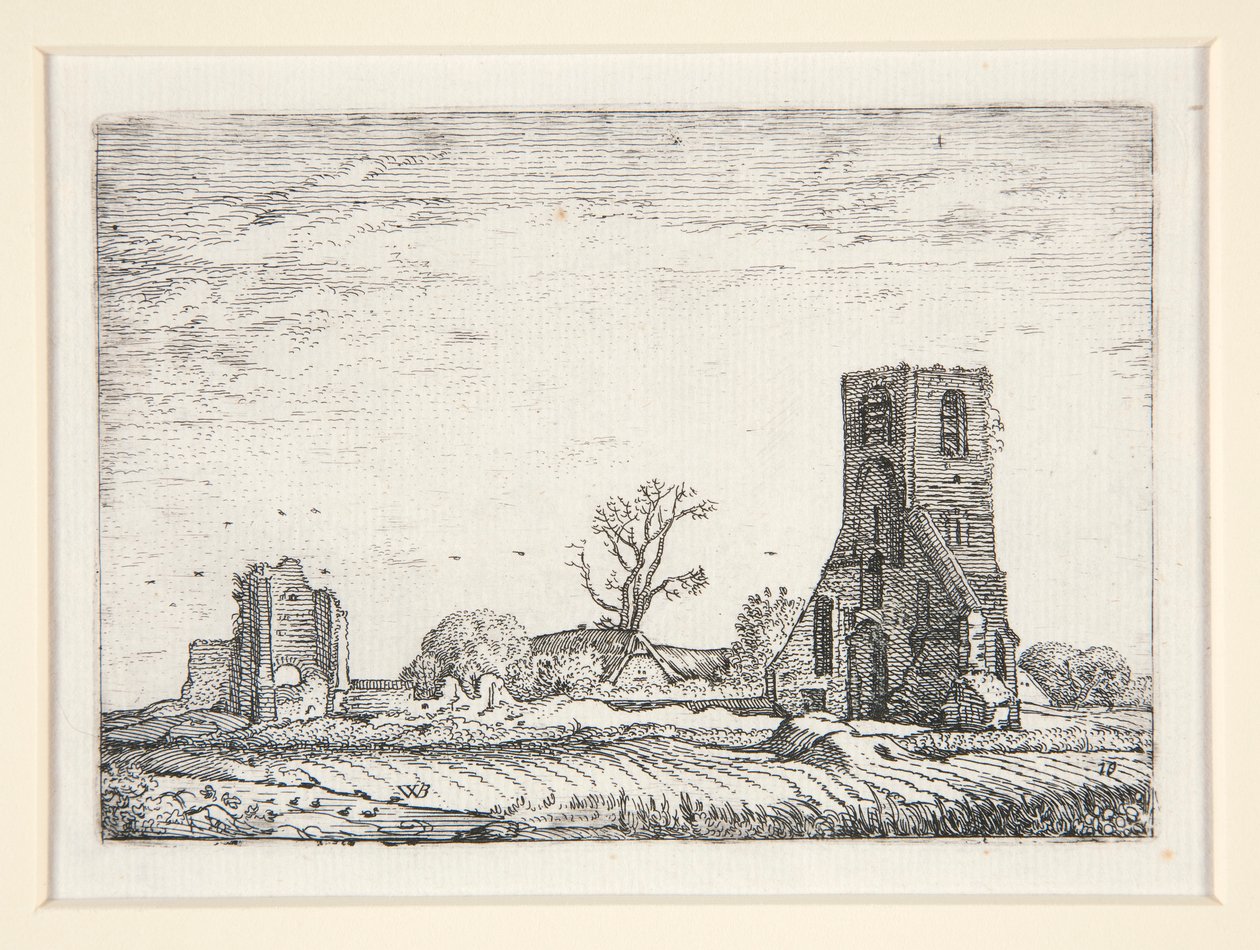 Ruiner af en kirke (Eykenduynens kapel nær Haag), plade 10 fra The Set of the Landscapes af Willem Pietersz. Buytewech