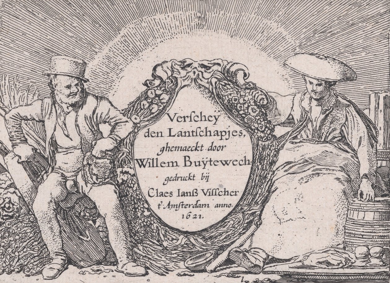Titelblad, fra Verscheyden Landtschapjes Diverse små landskaber, tavle 1, ca. 1616, af Willem Pietersz. Buytewech