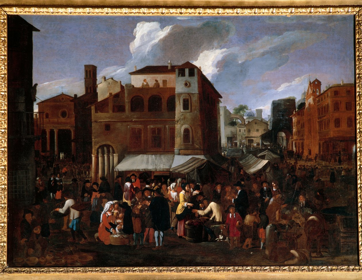 Markedsscene (olie på lærred) af Willem Reuter