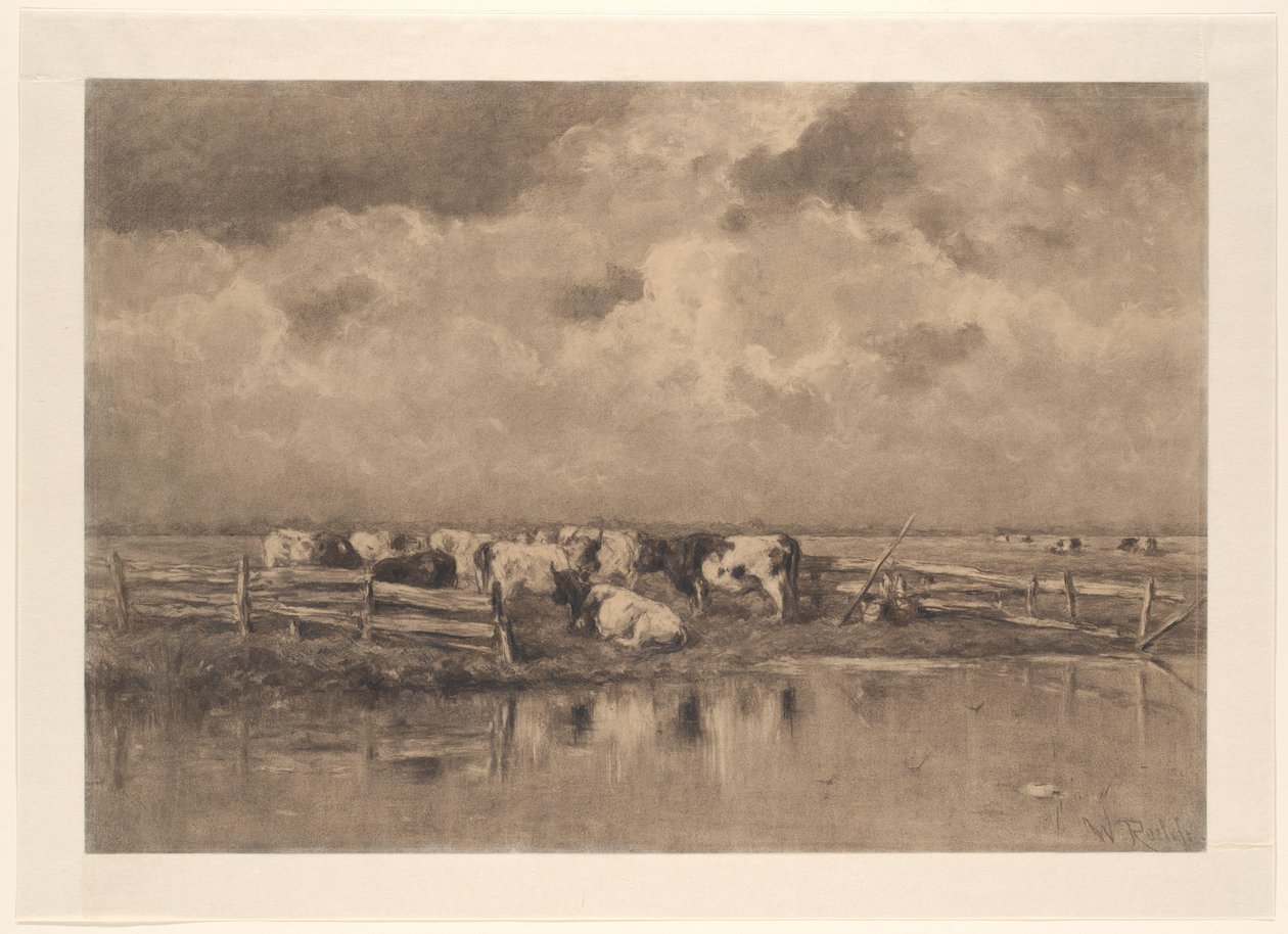 Mælkebøjning på Schie af Willem Roelofs (I) (signed by artist)