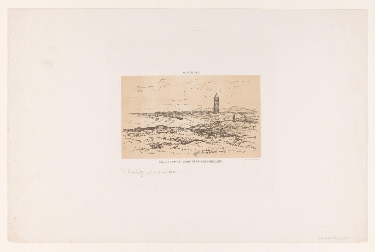 Udsigt over landsbyen West-Terschelling (titel på objekt) af Willem Roelofs (I)