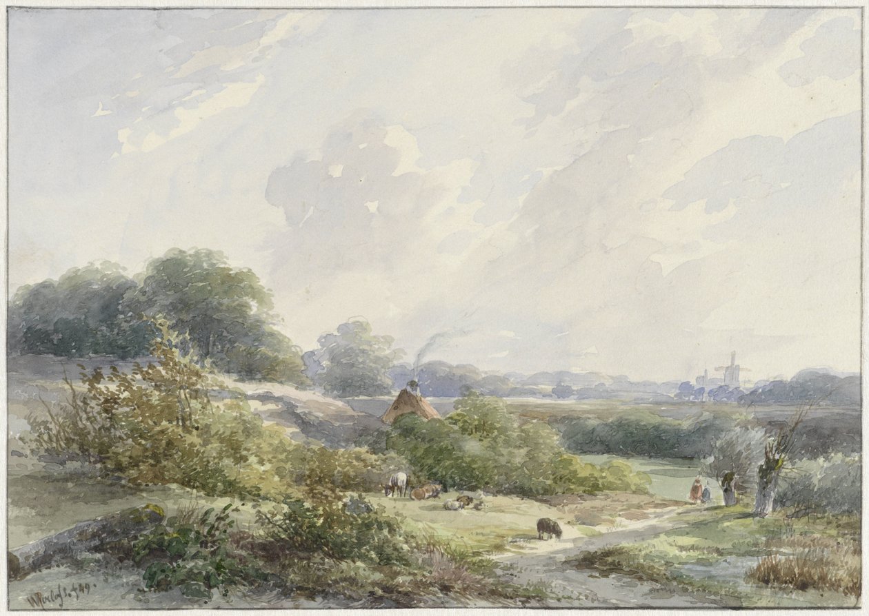 Landskab med gård og kvæg af Willem Roelofs (I)