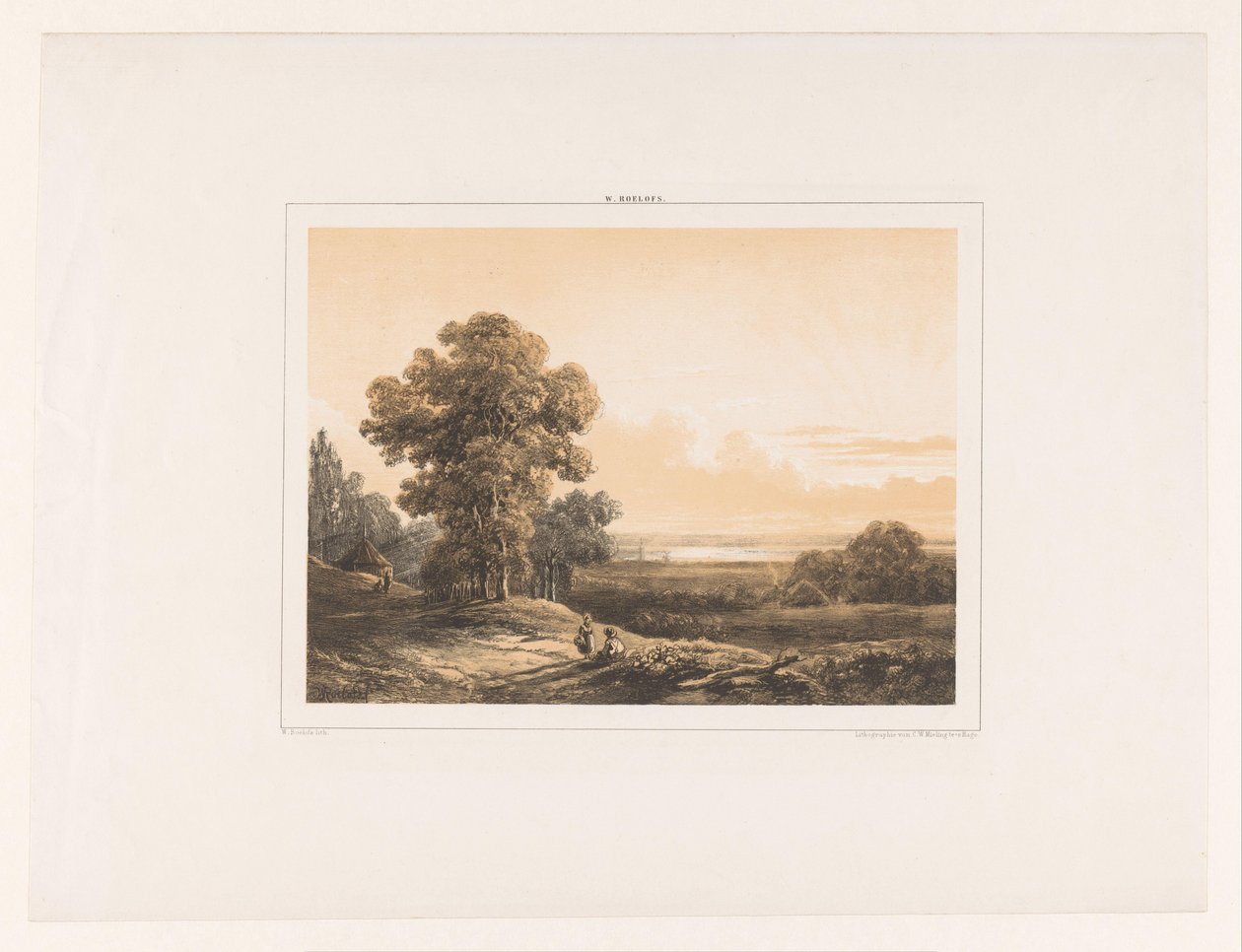 Landskab med to figurer af Willem Roelofs (I)
