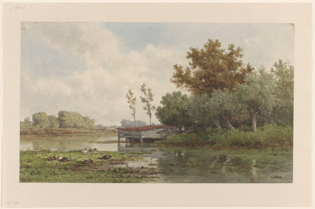 Landskab med vand og ænder af Willem Roelofs (I)