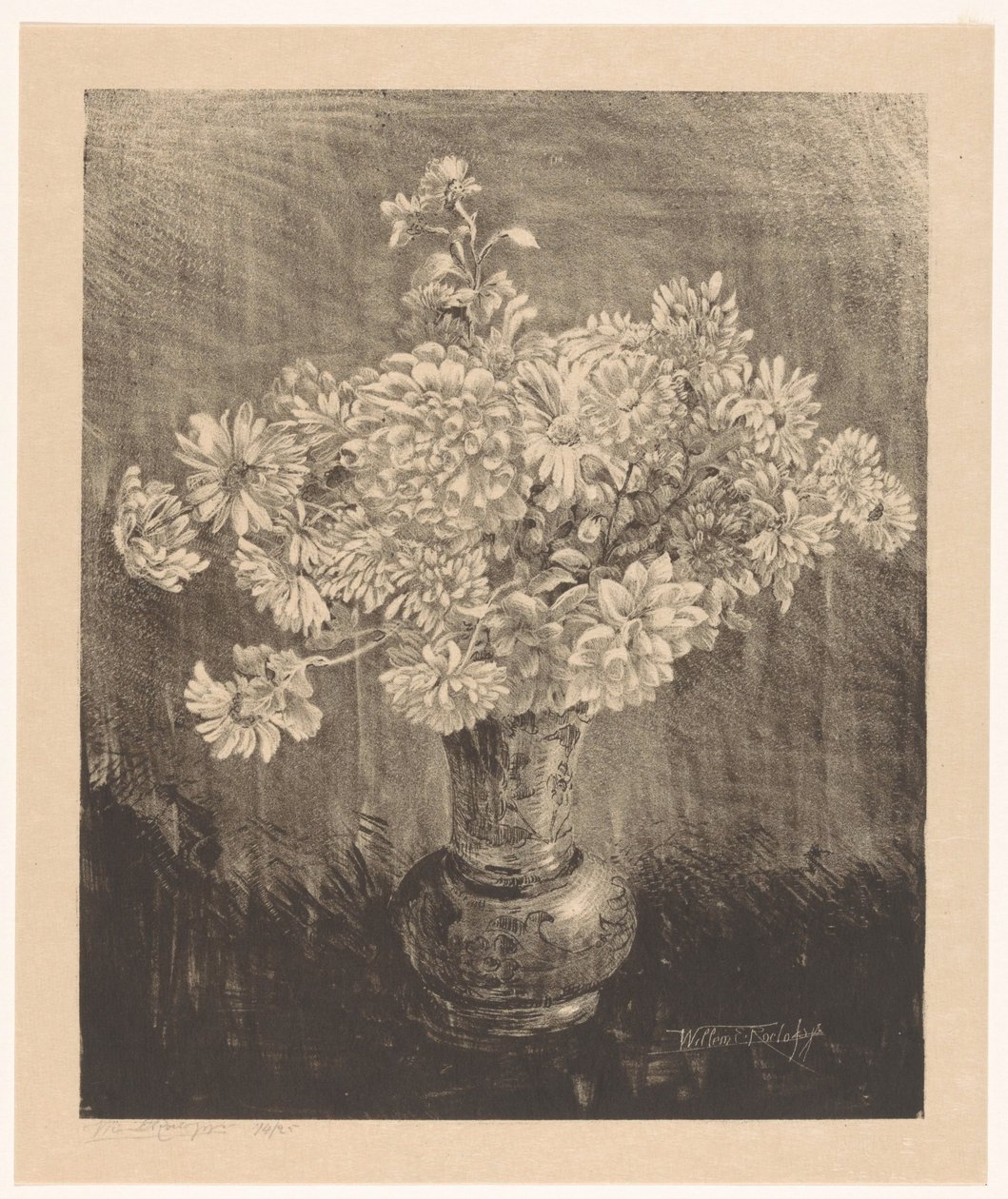 Krysantemum i en vase af Willem Roelofs (II) (signed by artist)