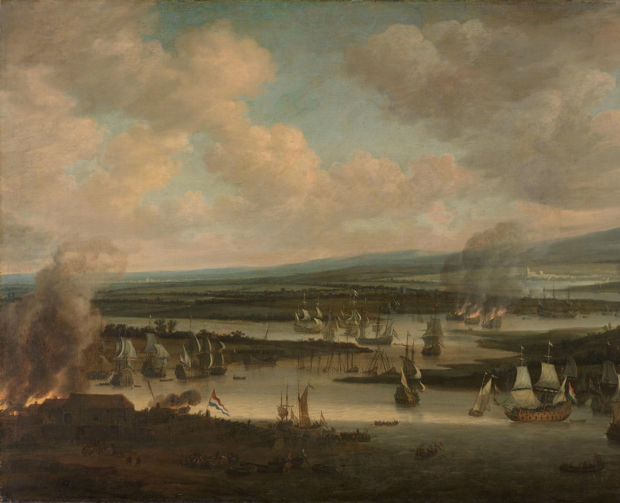Afbrænding af den engelske flåde nær Chatham (19-24 juni 1667) af Willem Schellinks