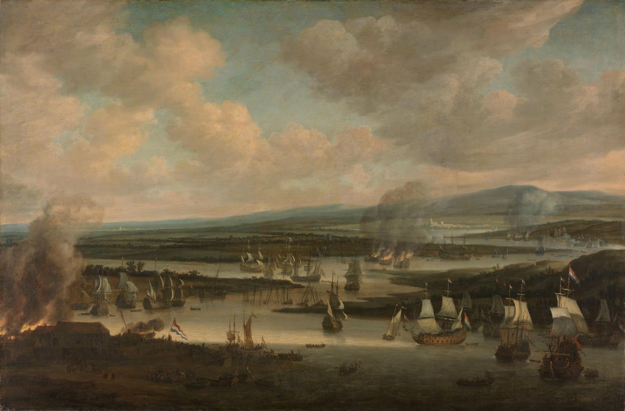 Afbrænding af den engelske flåde nær Chatham af Willem Schellinks