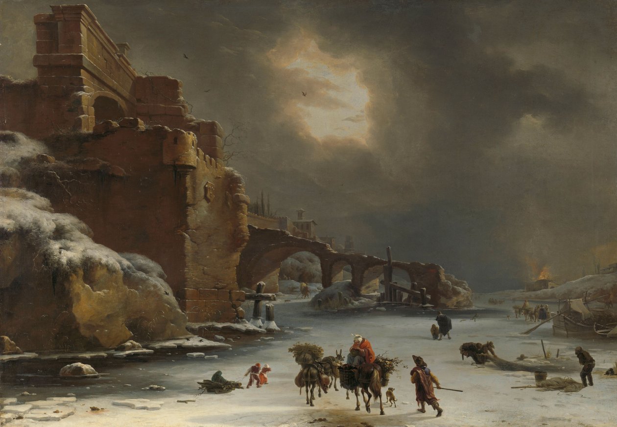 Kaupungin muurit talvella, n. 1650-1670 (öljy kankaalle) af Willem Schellinks