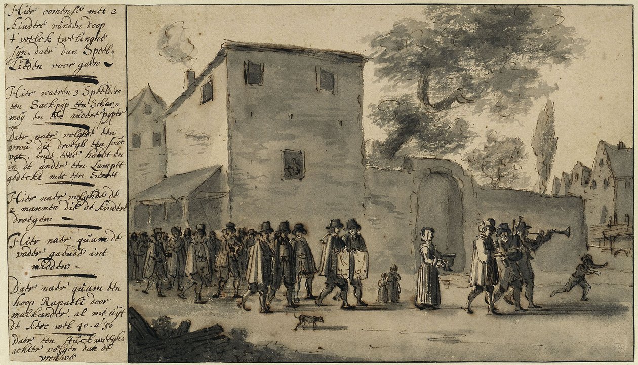 Procession ved et barns dåb i Nantes af Willem Schellinks