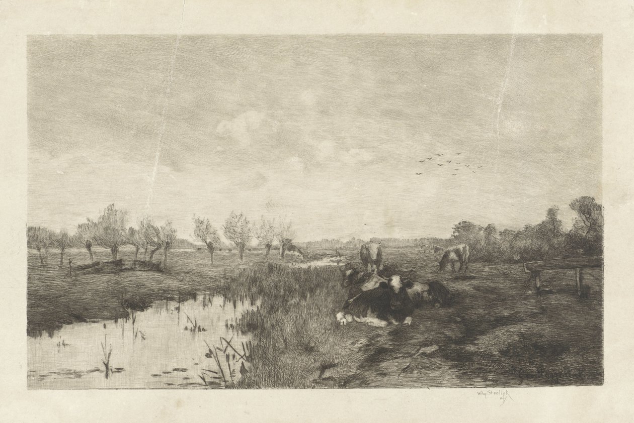 Polderlandskab med køer af Willem Steelink (II)