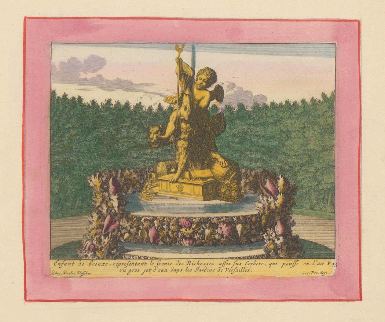 Brunnen mit einem Putto als Personifikation des Reichtums, sitzend auf Cerberus af Willem Swidde