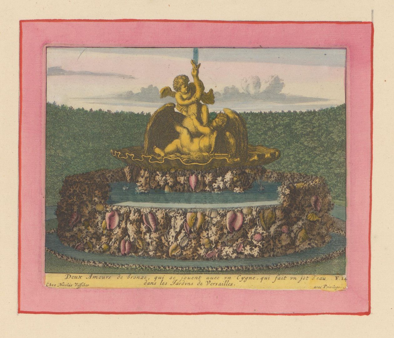 Brunnen mit zwei Putti, die mit einem Schwan spielen af Willem Swidde