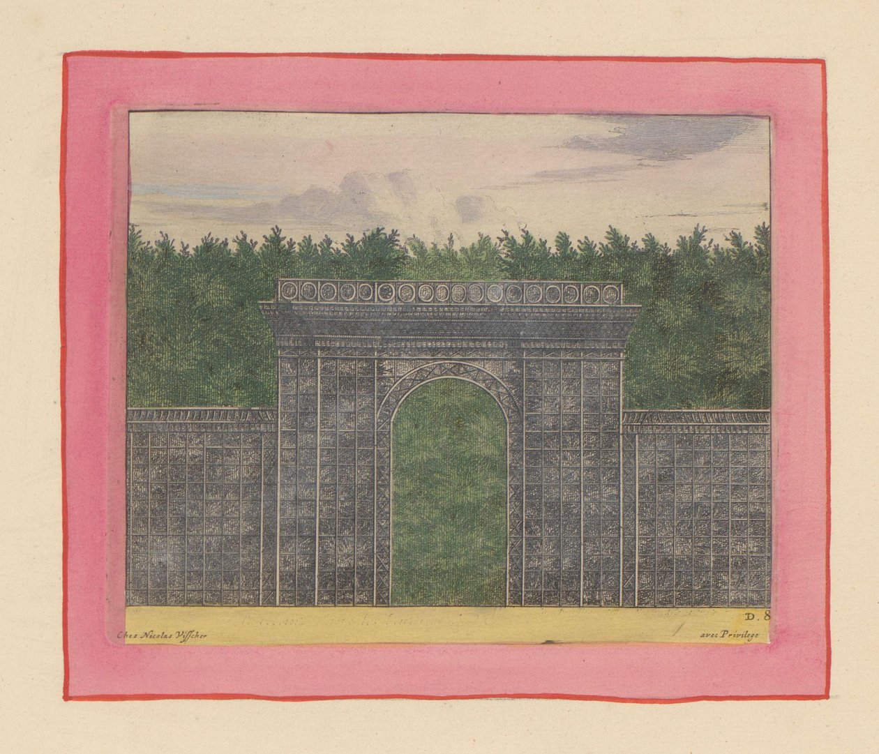 Rechteckiger Pavillon aus Lattenwerk mit Tor für eine Hecke in den Gärten von Versailles af Willem Swidde