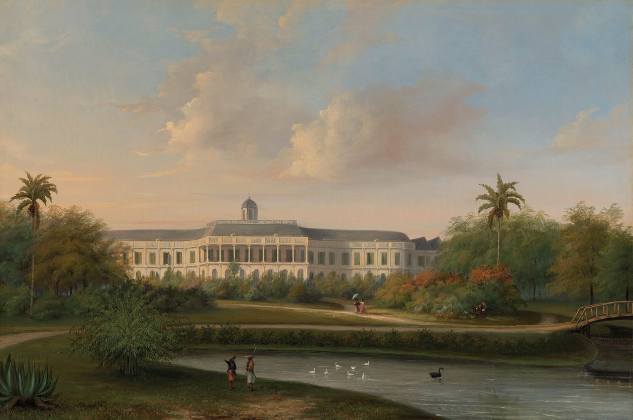 Udsigt bagfra af Buitenzorg-paladset før jordskælvet den 10. oktober 1834 af Willem Troost (II)