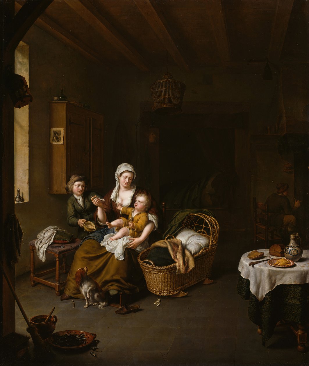 En mor fodrer sit barn Den glade mor, 1707. af Willem Van Mieris