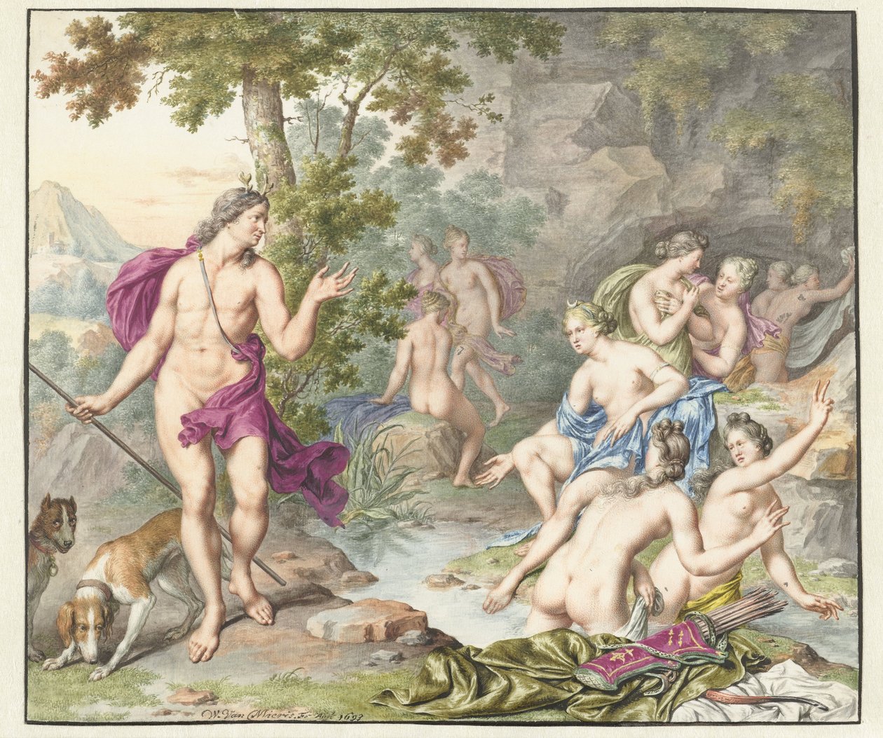 Actaeon overrasker Diana og hendes kammerater af Willem Van Mieris