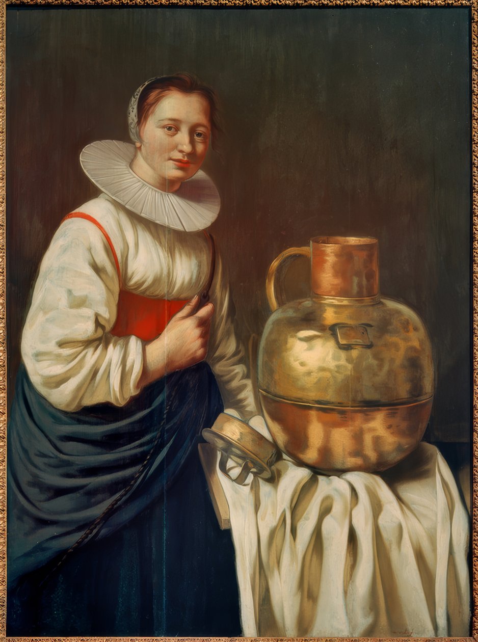 En kvinde med en kobberkrukke af Willem Van Odekercken