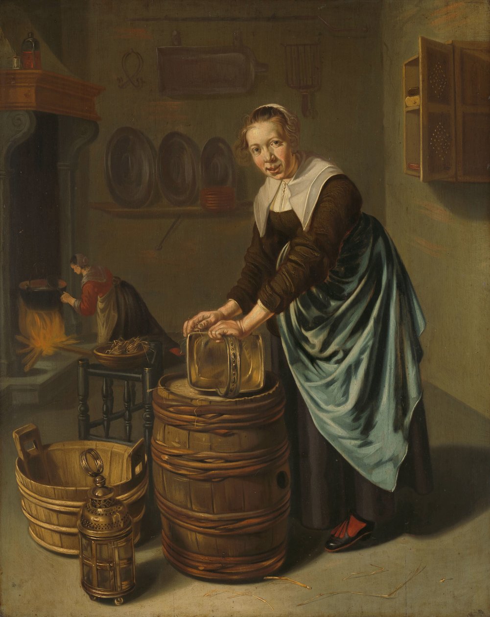 Kvinde skurer et fartøj af Willem Van Odekercken