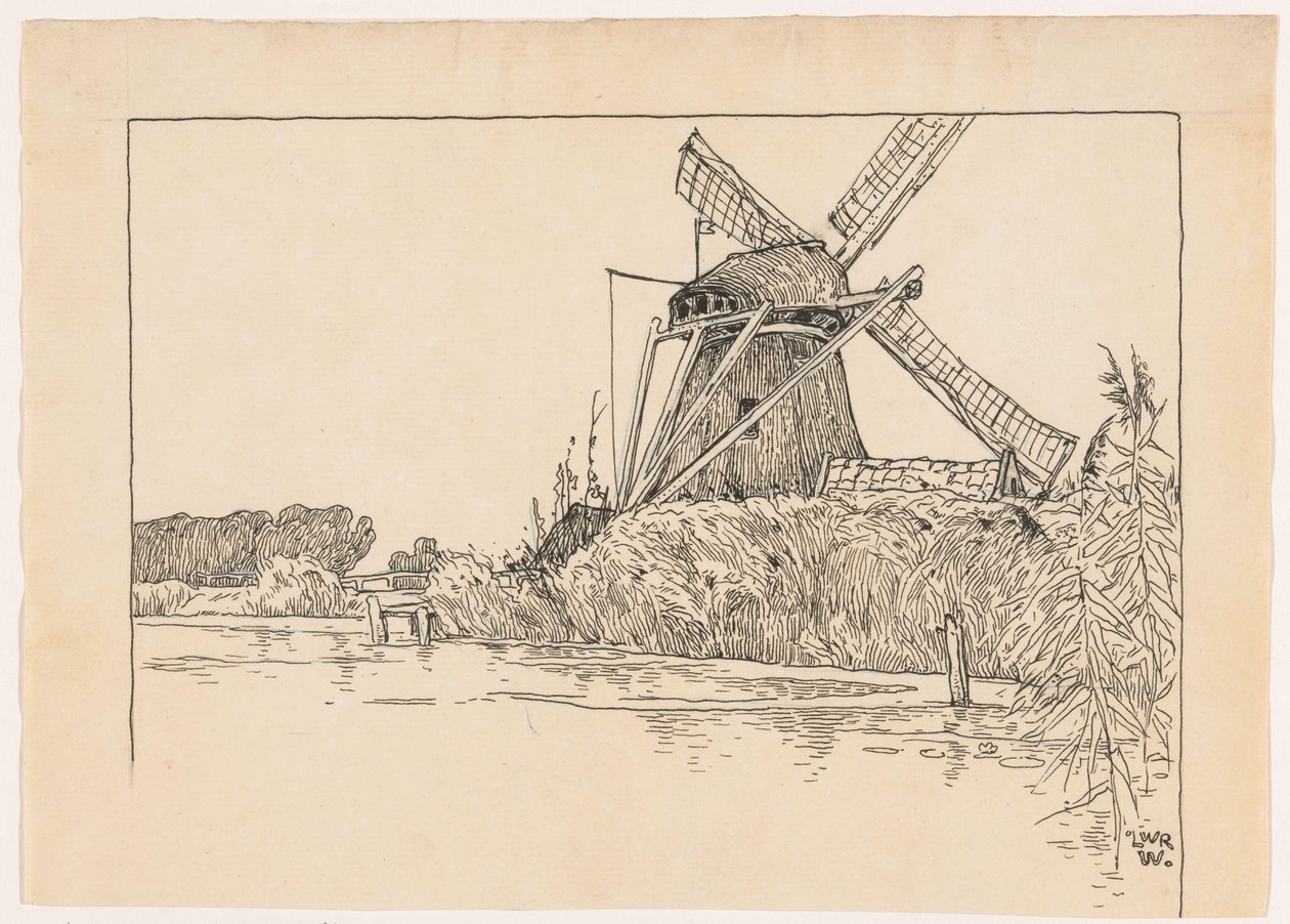 Mølle ved en havnefront af Ludwig Willem Reymert Wenckebach