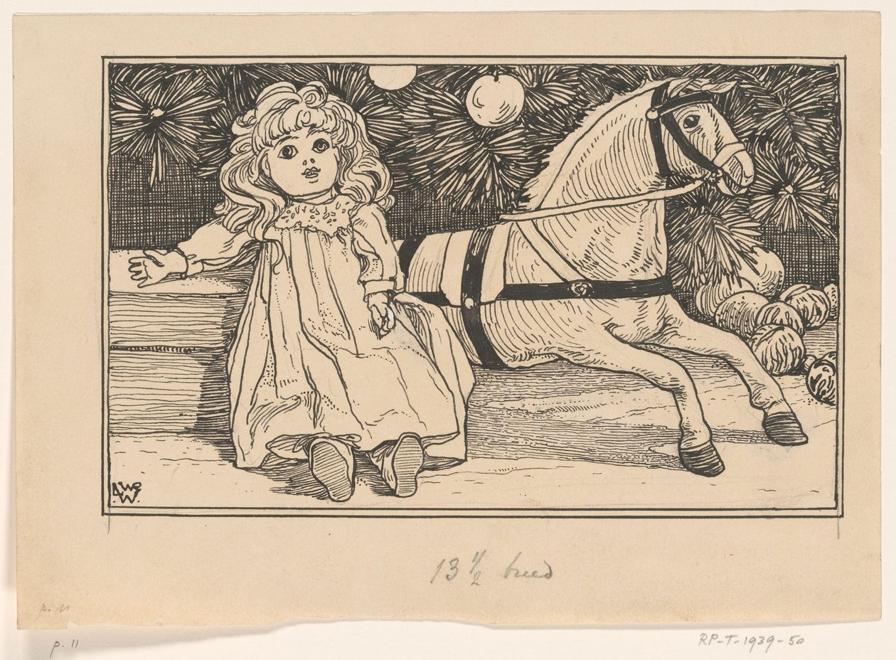Dukke og legetøjshest under et juletræ af Ludwig Willem Reymert Wenckebach