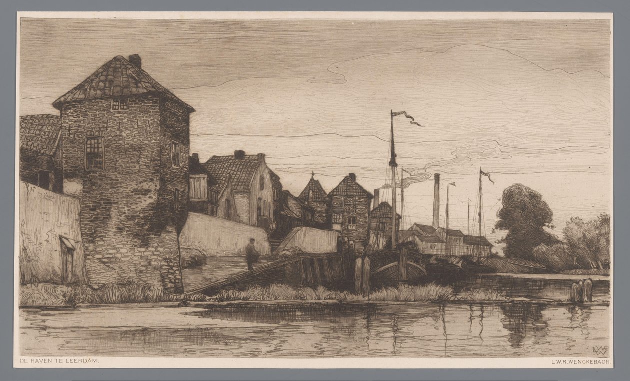 Udsigt over havnen i Leerdam Havnen i Leerdam (titel på objekt) af Willem Wenckebach