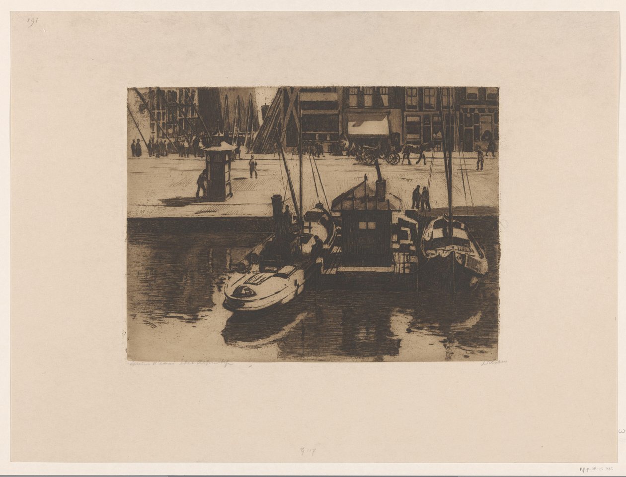 Fortøjede både ved Damrak i Amsterdam af Willem Witsen (signed by artist)