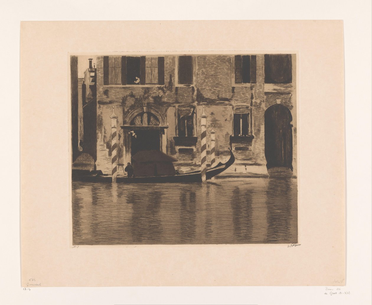 Fortøjet gondol med opbygning i en kanal i Venedig Gondol med konstruktion i Canal Grande, Venedig (original titel) af Willem Witsen (signed by artist)