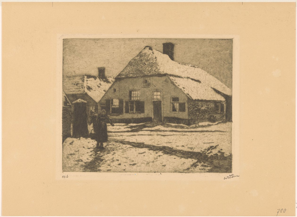 Snedækkede huse på en vej i Ede af Willem Witsen (signed by artist)