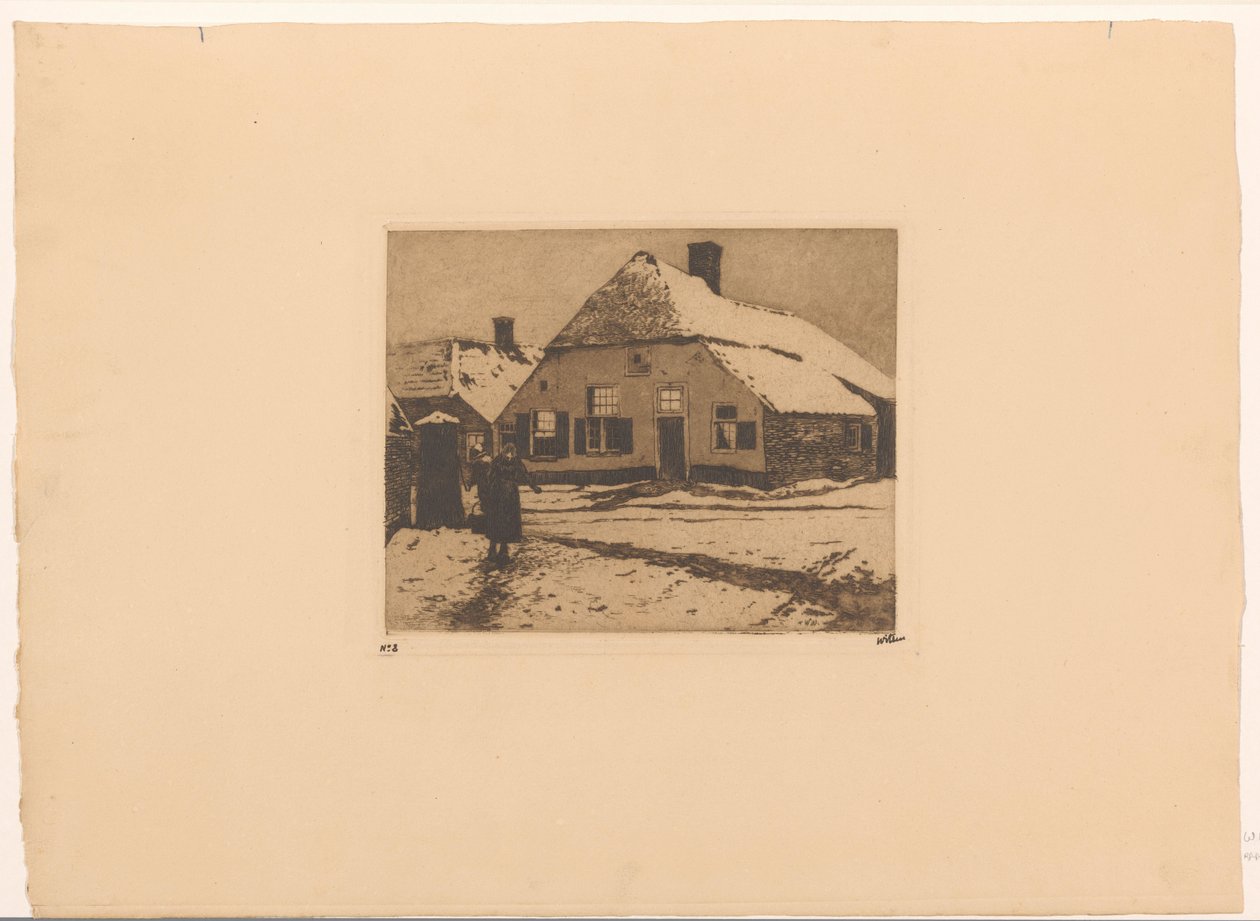 Snedækkede huse på en vej i Ede af Willem Witsen (signed by artist)
