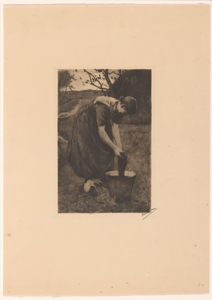 Farmer vasker tekstiler i en spand af Willem Witsen (signed by artist)