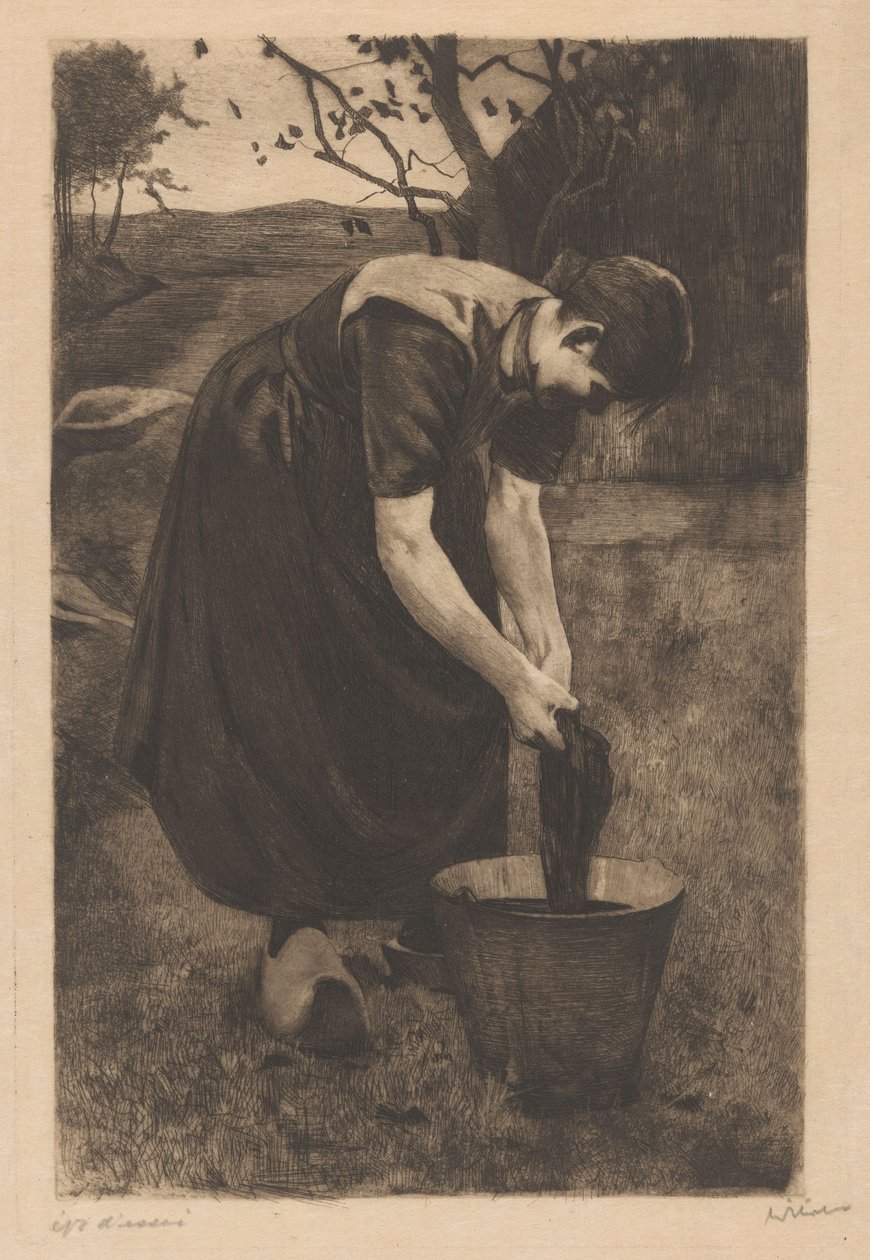 Farmer vasker tekstiler i en spand af Willem Witsen (signed by artist)