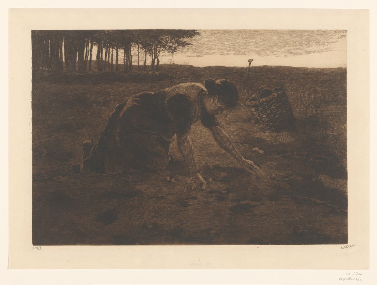 Knælende kartoffeloptager af Willem Witsen (signed by artist)
