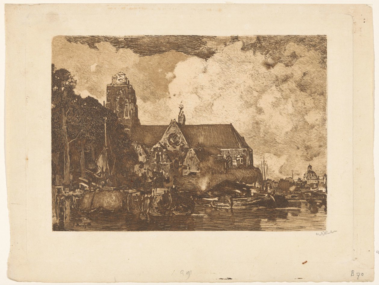 Udsigt over Grote Kerk i Dordrecht af Willem Witsen (signed by artist)