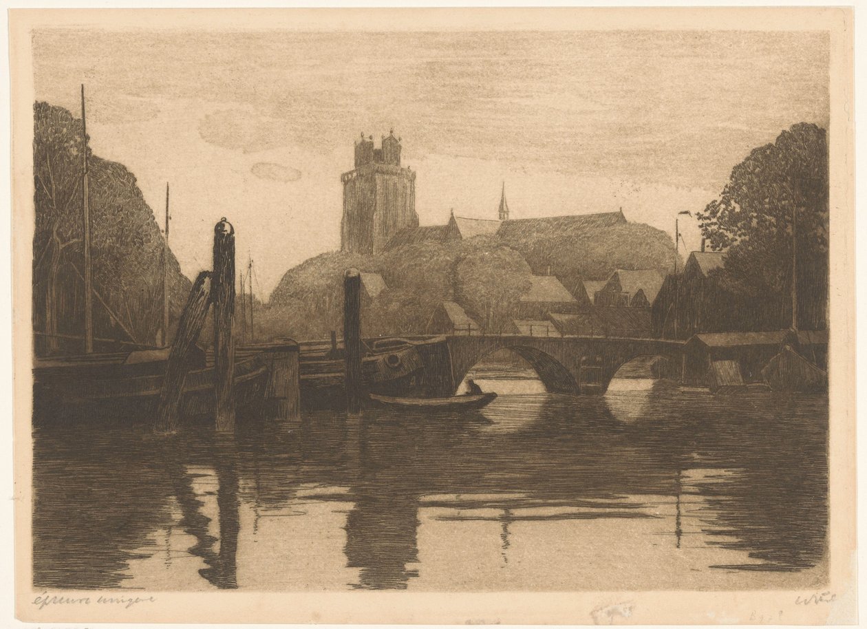 Udsigt over Nieuwe Haven og Grote Kerk i Dordrecht af Willem Witsen (signed by artist)