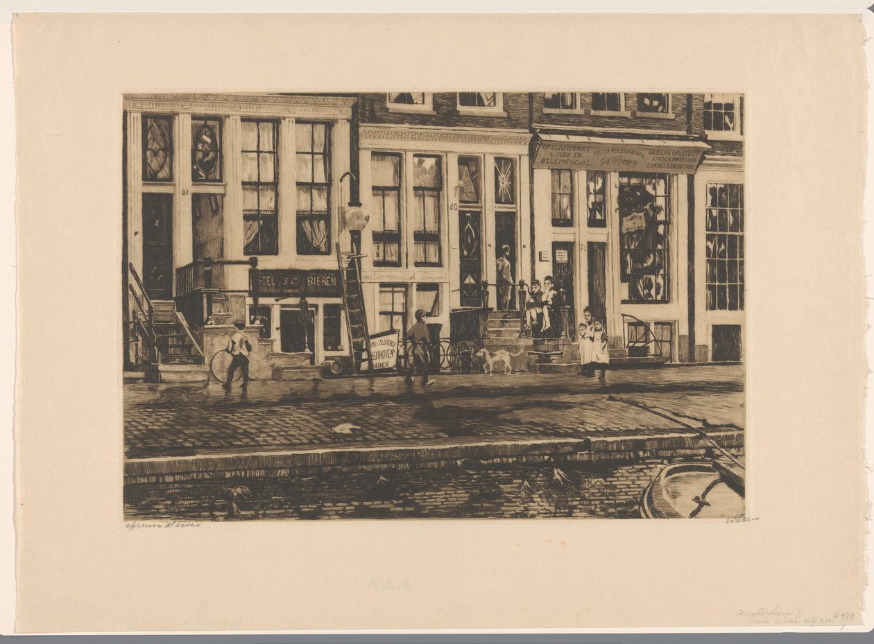 Udsigt over huse på Oude Waal i Amsterdam Amsterdam Oude Waal (titel på objekt) af Willem Witsen (signed by artist)