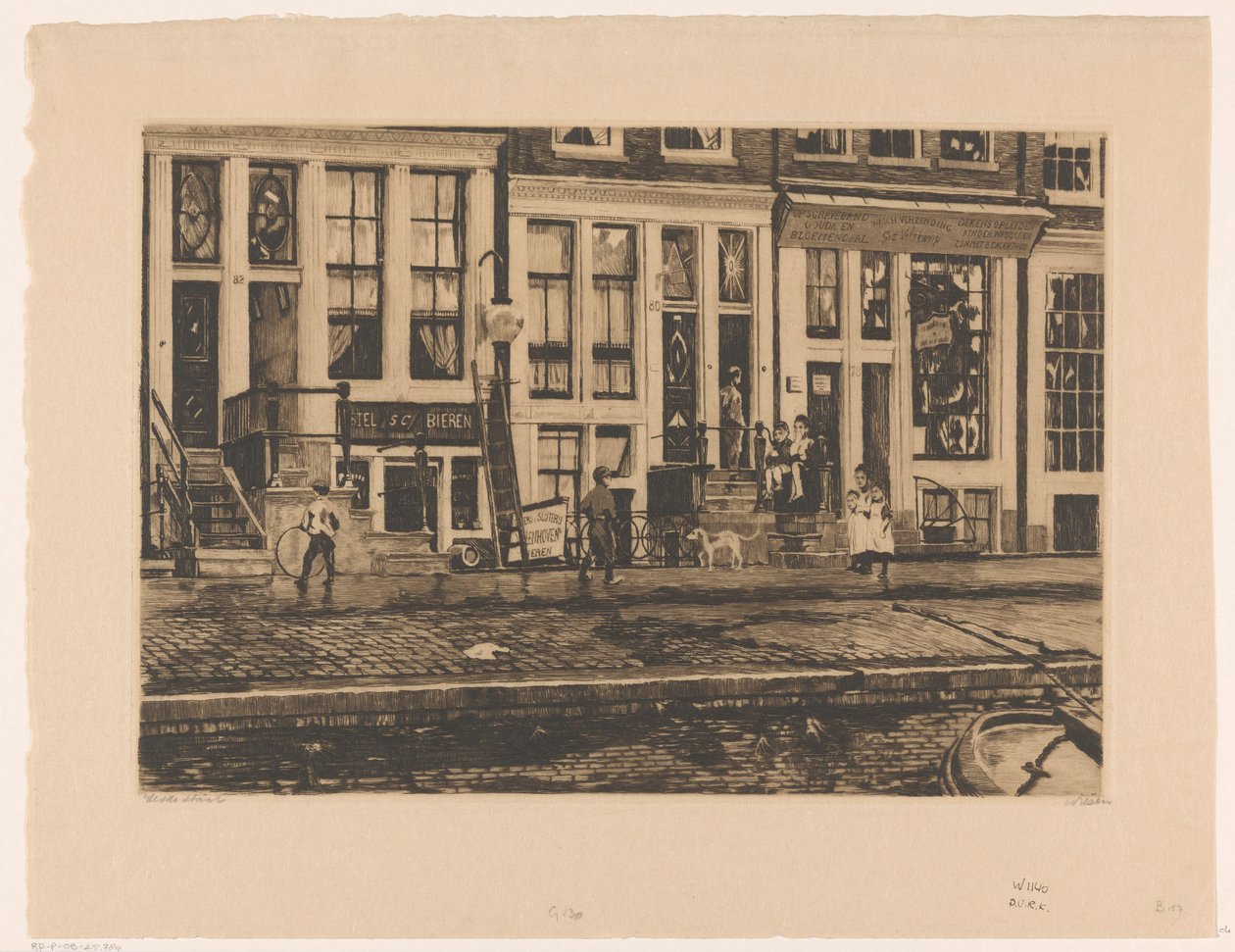 Udsigt over huse på Oude Waal i Amsterdam af Willem Witsen (signed by artist)