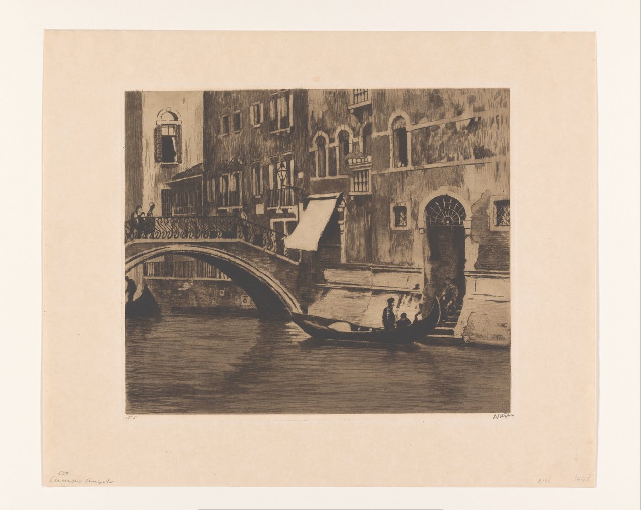 Gondol ved en bro over en kanal i Venedig Bridge på Campo Sant 