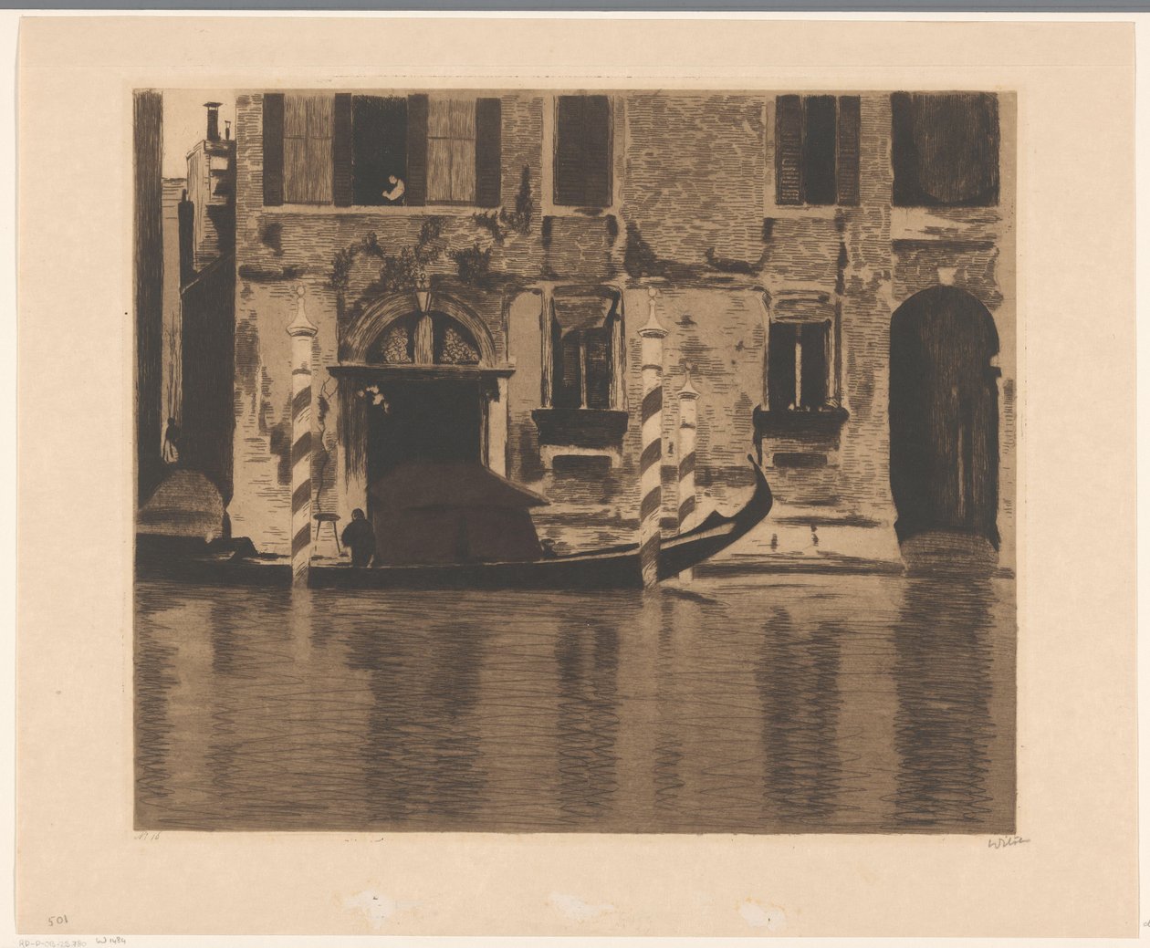 Gondol med konstruktion i Canal Grande i Venedig af Willem Witsen (signed by artist)