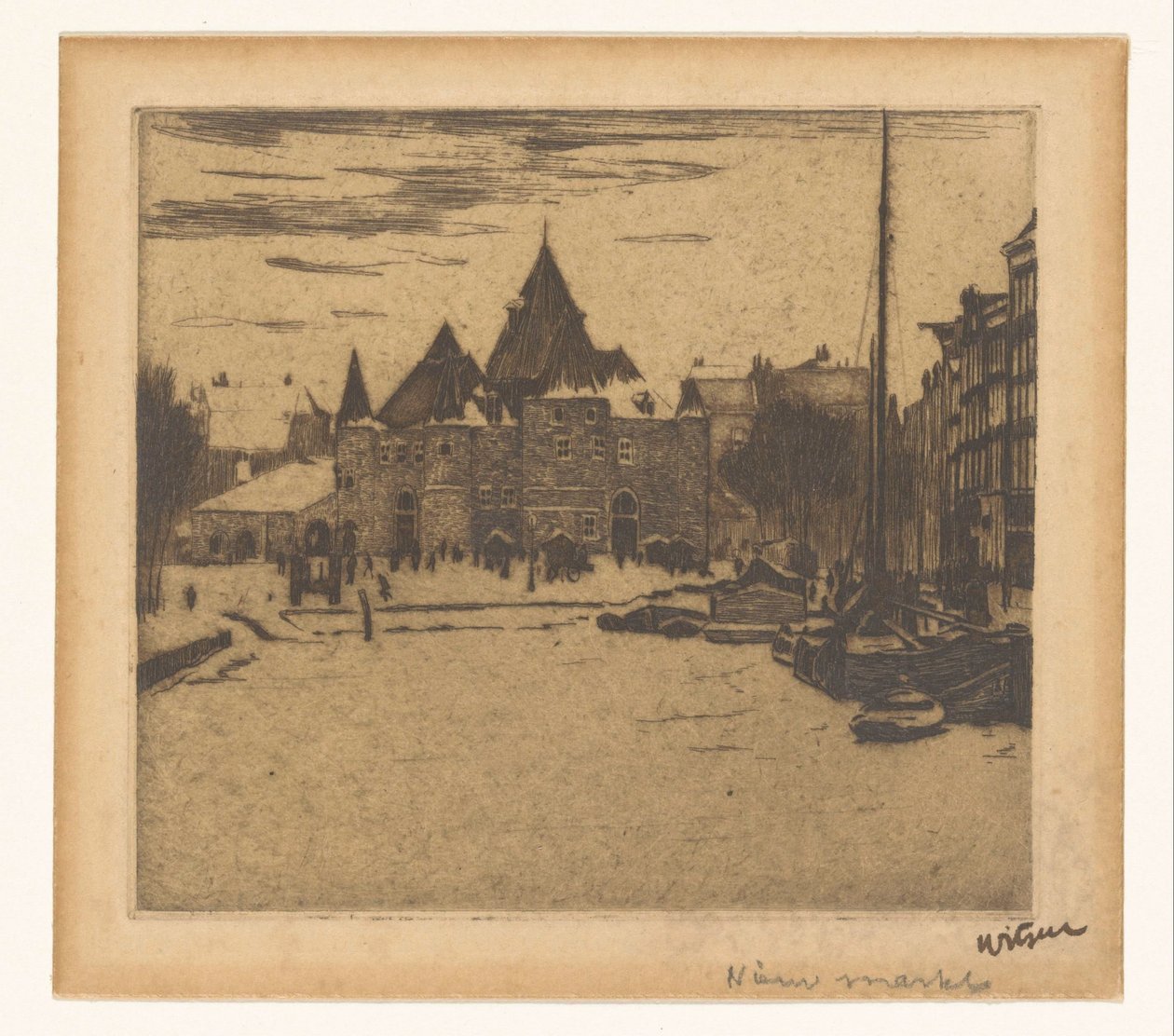 Nieuwmarkt i Amsterdam Nyt marked (titel på objekt) af Willem Witsen (signed by artist)