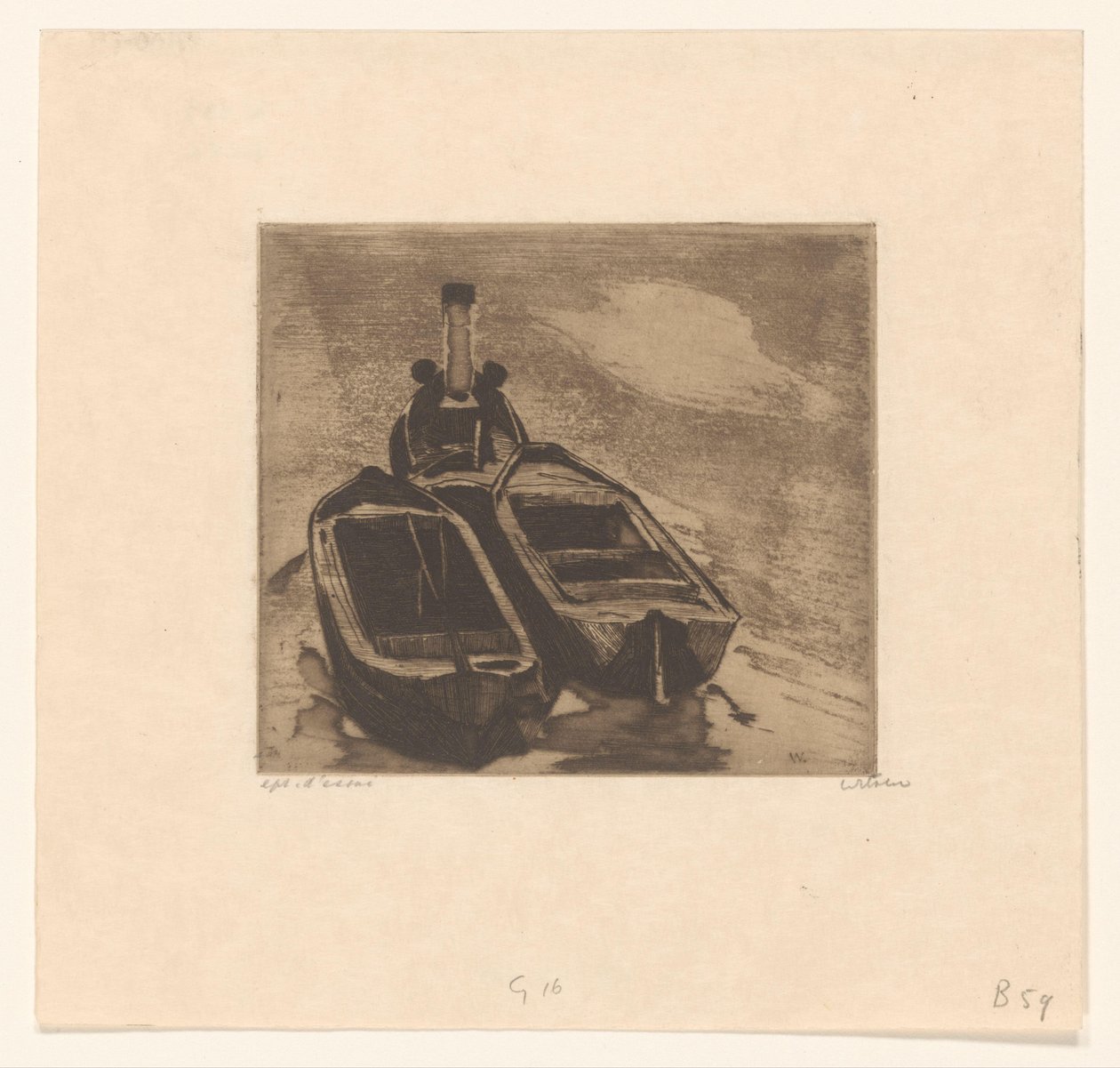 Slæbebåd med to pramme af Willem Witsen (signed by artist)