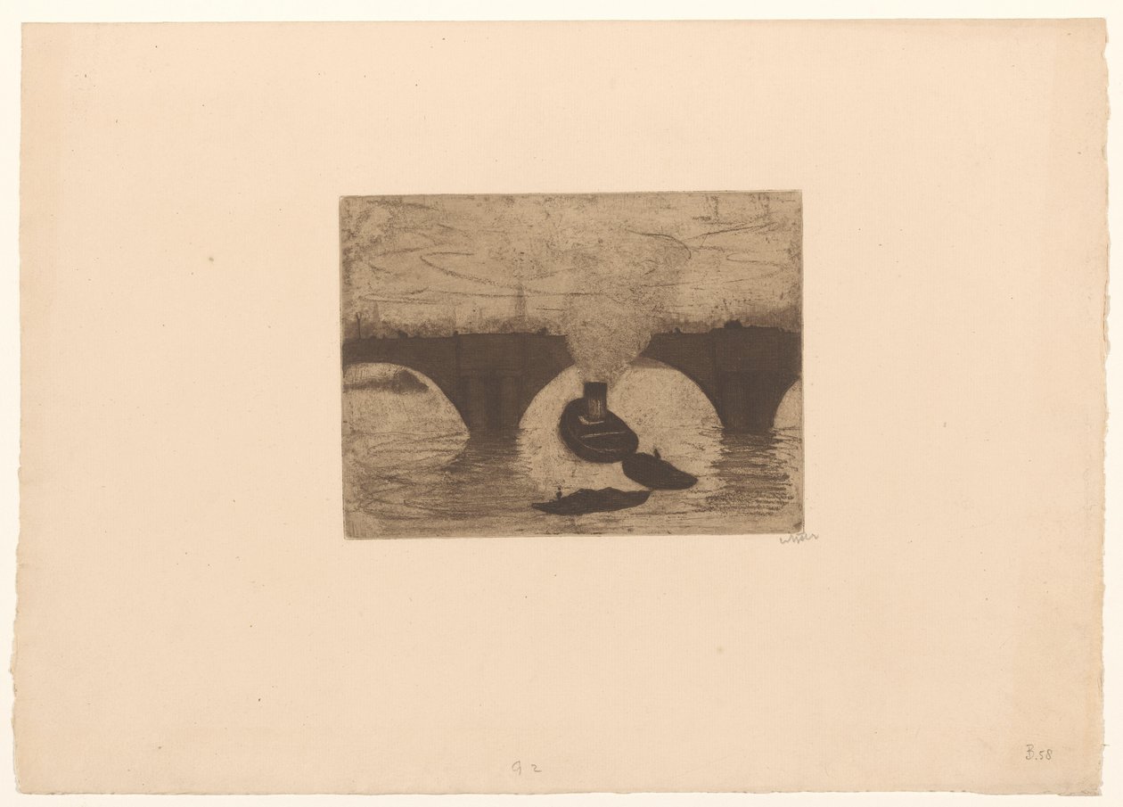 Slæbebåd foran Waterloo Bridge i London af Willem Witsen (signed by artist)