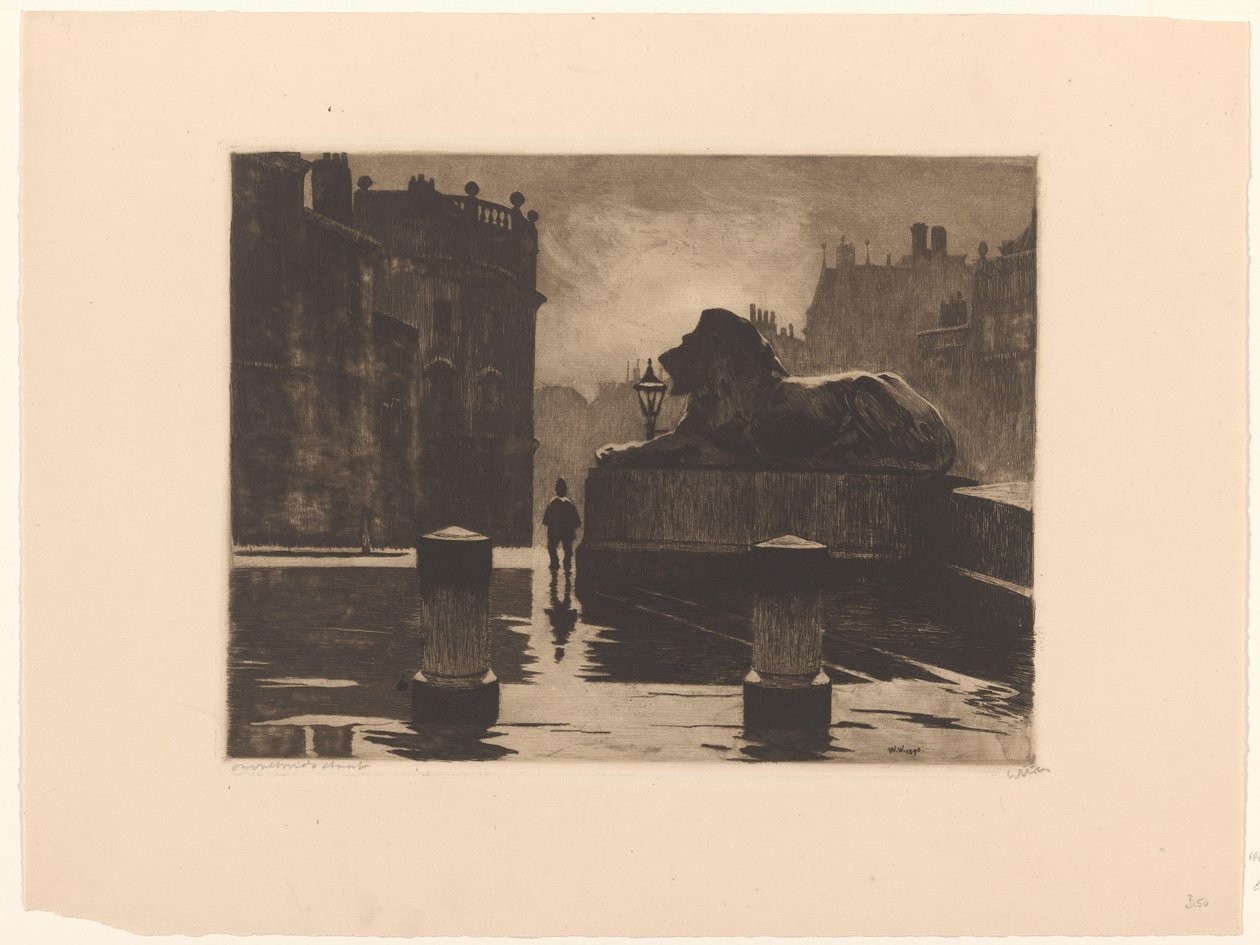Trafalgar Square med bronzeløve i London af Willem Witsen (signed by artist)