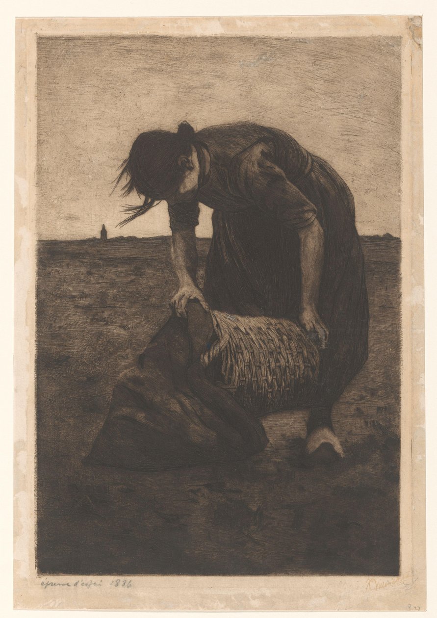 Fremadbøjet kartoffeloptager med kurv og pose af Willem Witsen (signed by artist)