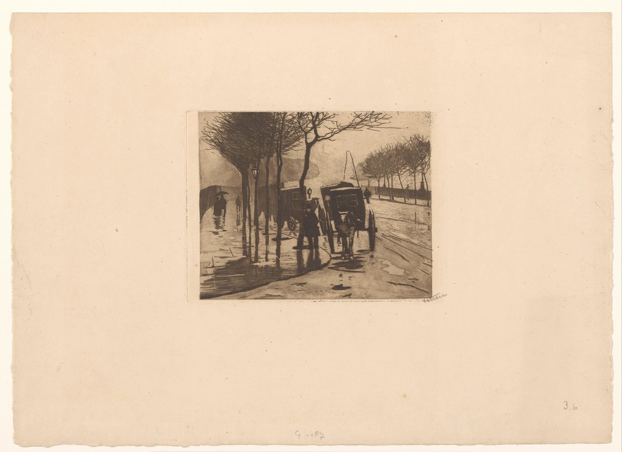 Ventende vogne på Victoria Embankment i London af Willem Witsen (signed by artist)