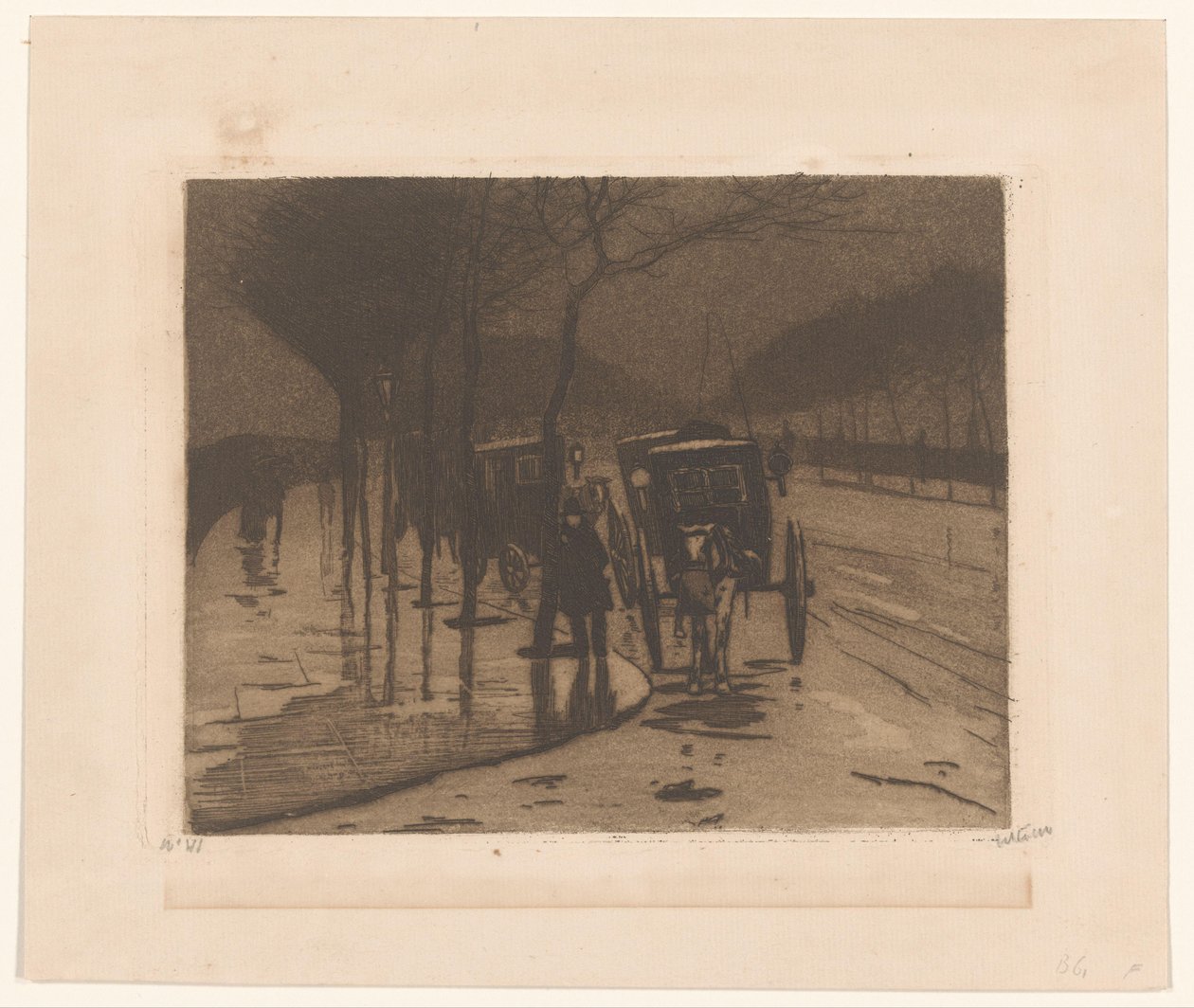 Ventende vogne på Victoria Embankment i London af Willem Witsen (signed by artist)