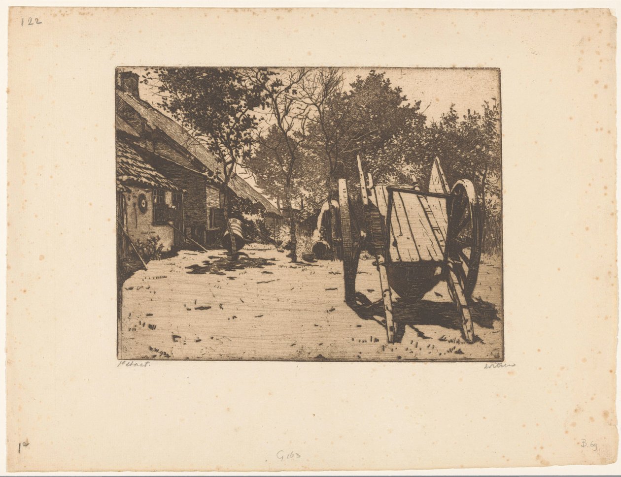 Bil på en gård i Brabant af Willem Witsen (signed by artist)
