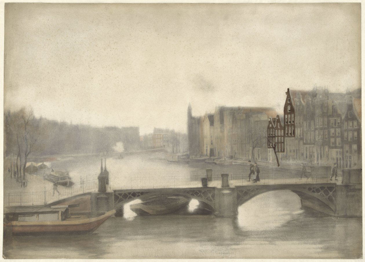 Udsigt over Binnen-Amstel i tågen af Willem Arnoldus Witsen